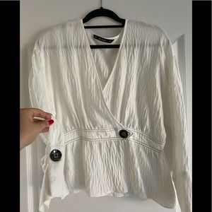 Zara white blouse Black Button crop top size XL